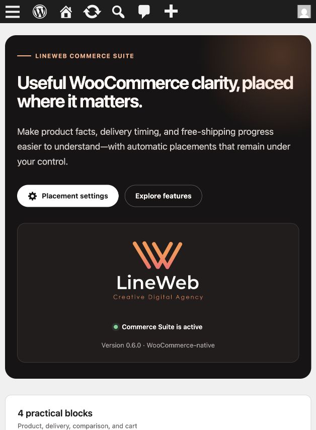 Lineweb Commerce Suite administration hub