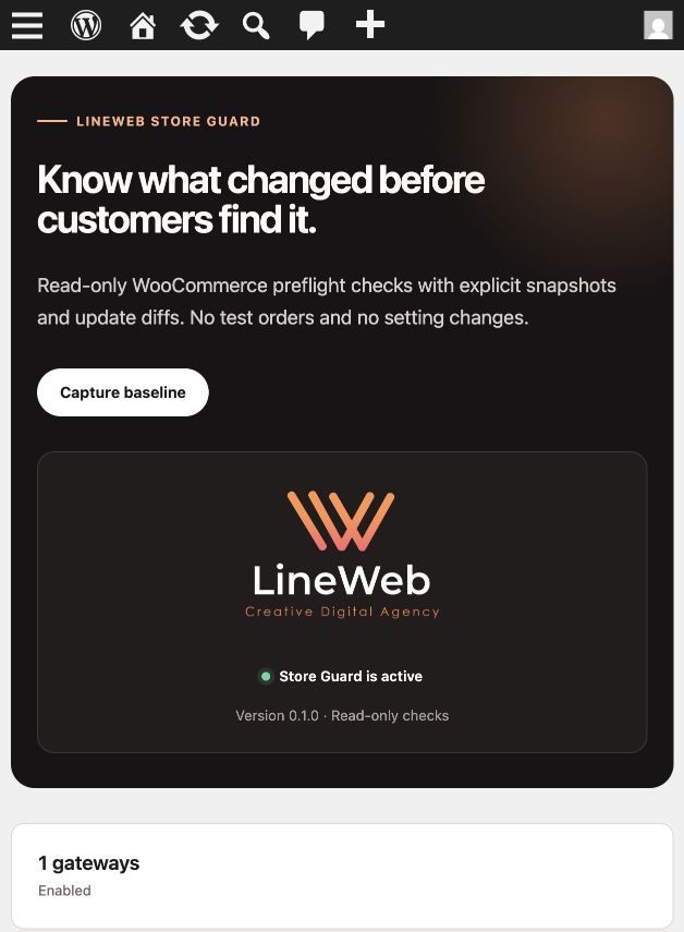 Lineweb Store Guard dashboard and manual baseline action