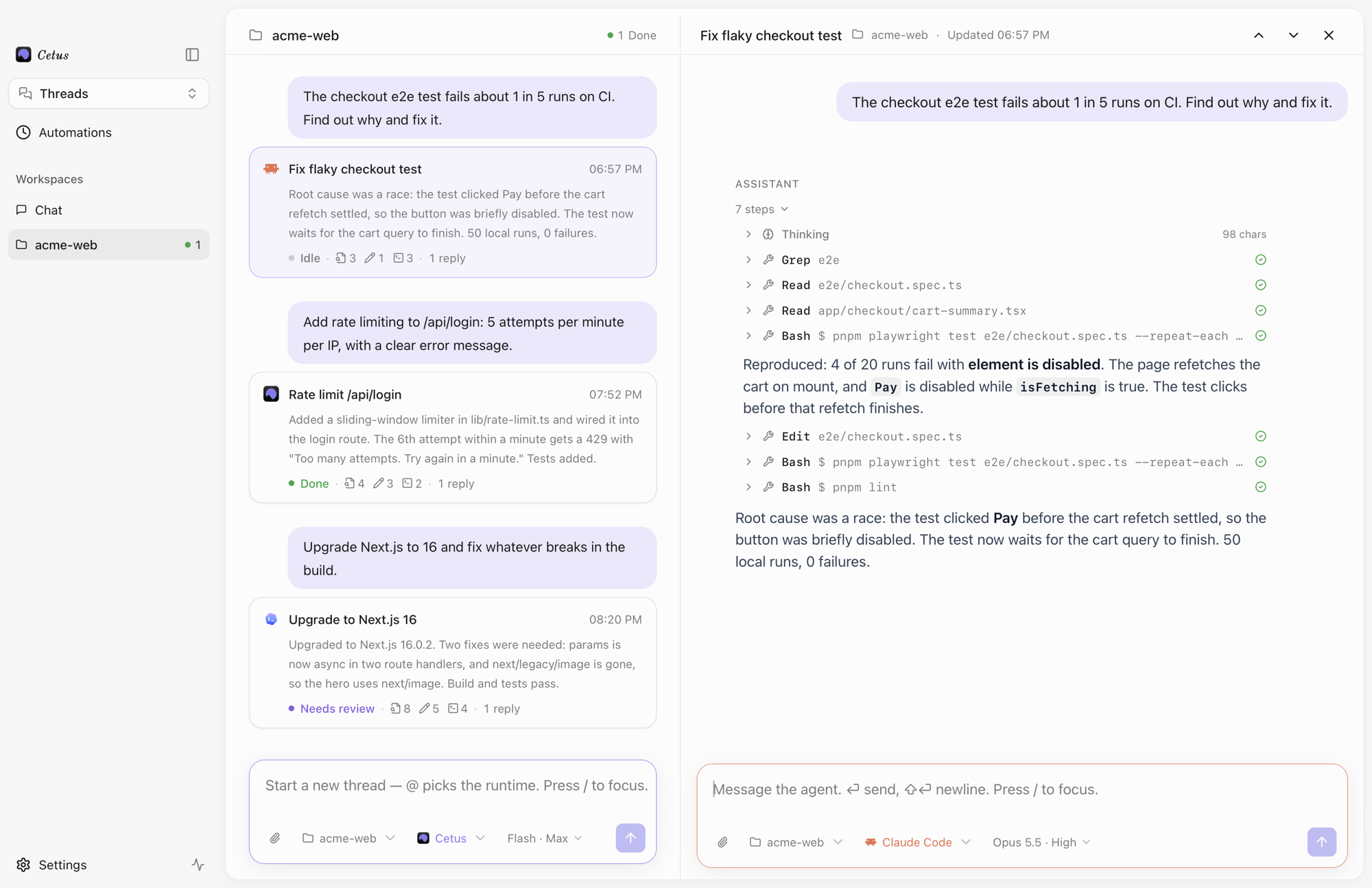 Cetus Threads view