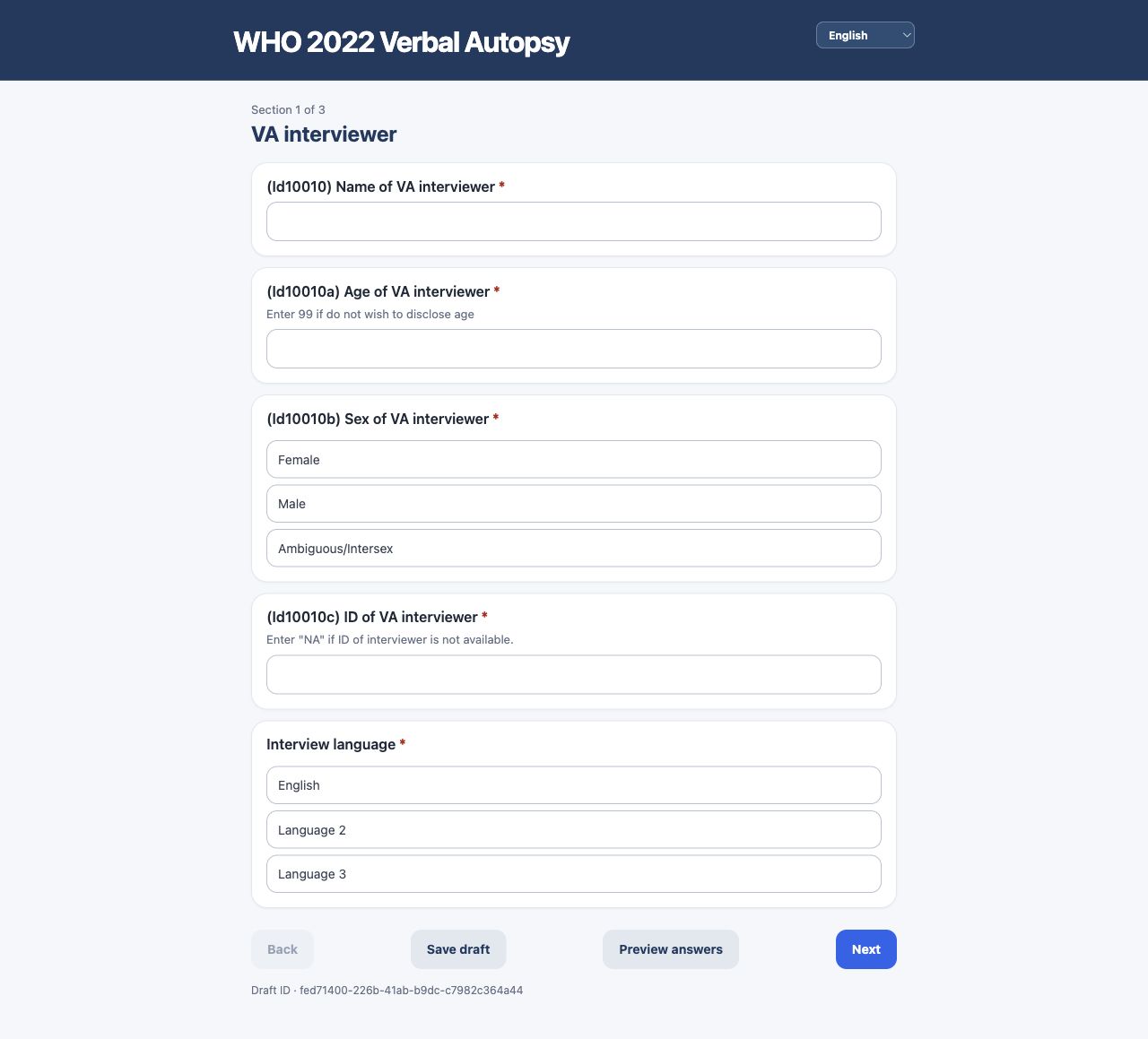 2022 WHO Verbal Autopsy form in English