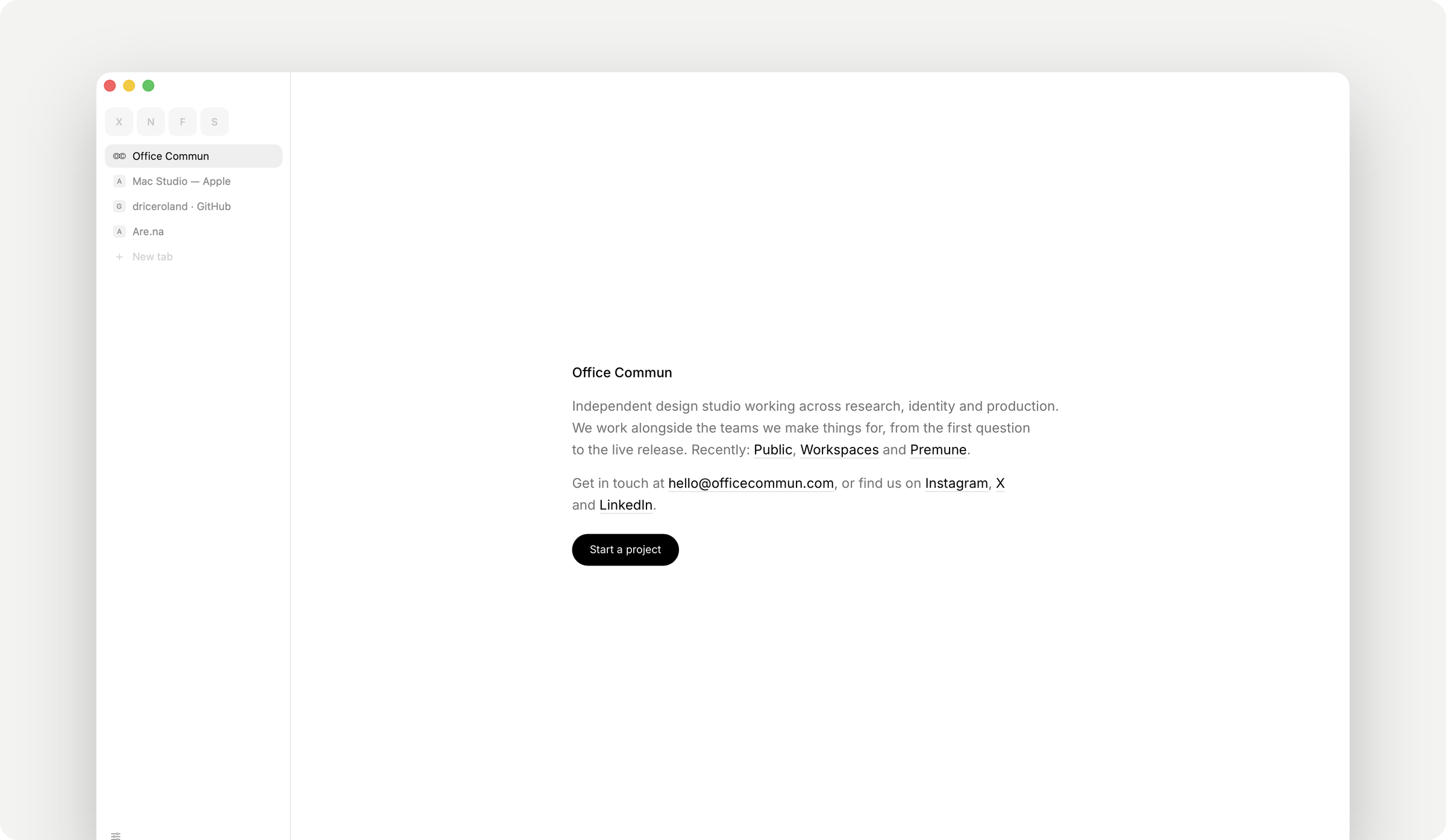 Search, with its tabs down the left and a page taking the rest of the window
