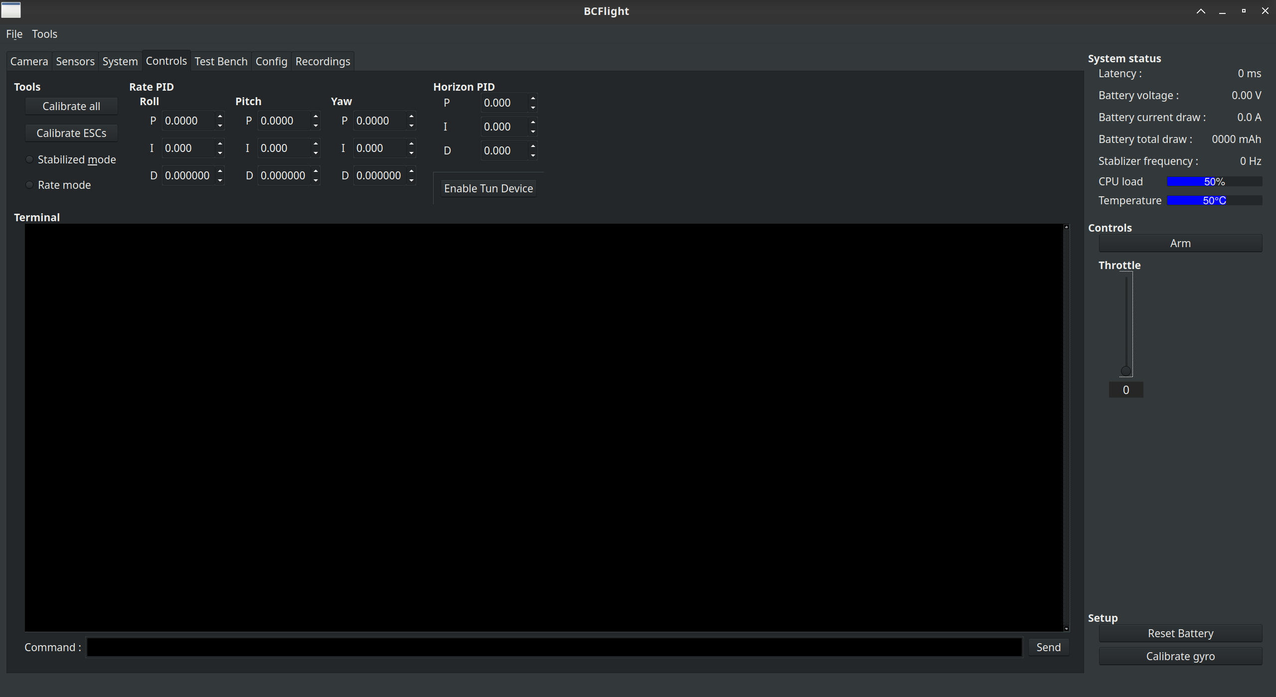 Controllers view in the Controller PC GUI window