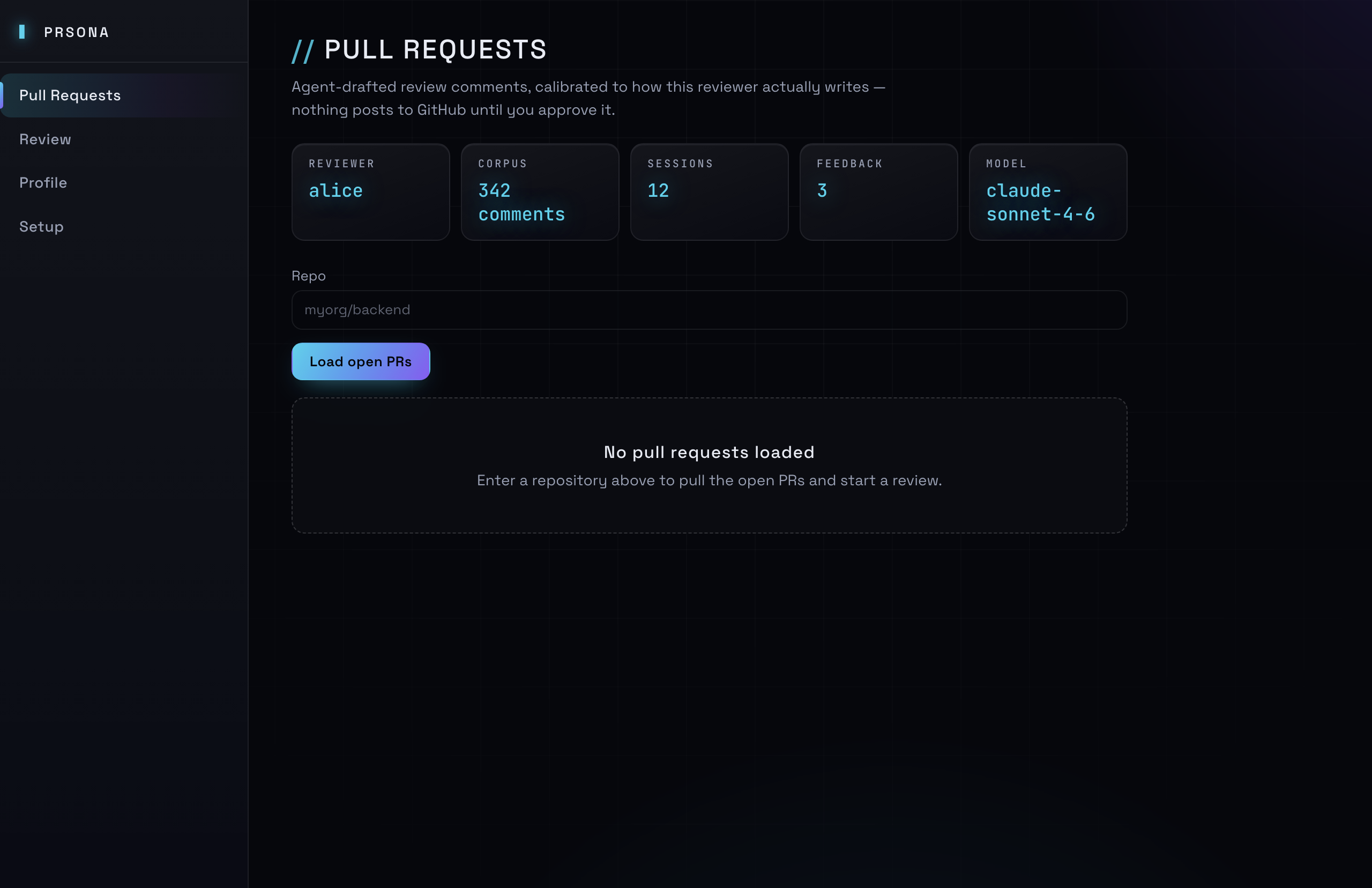 PRsona dashboard
