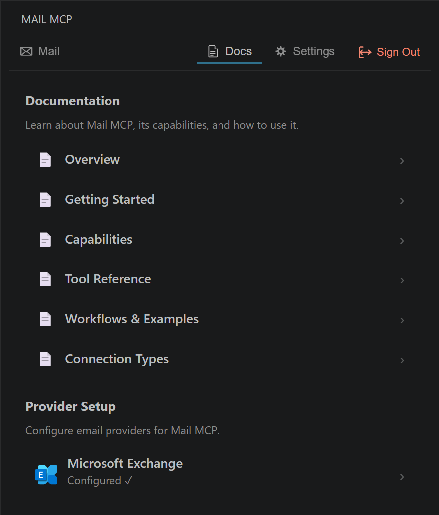 Built-in documentation and provider setup