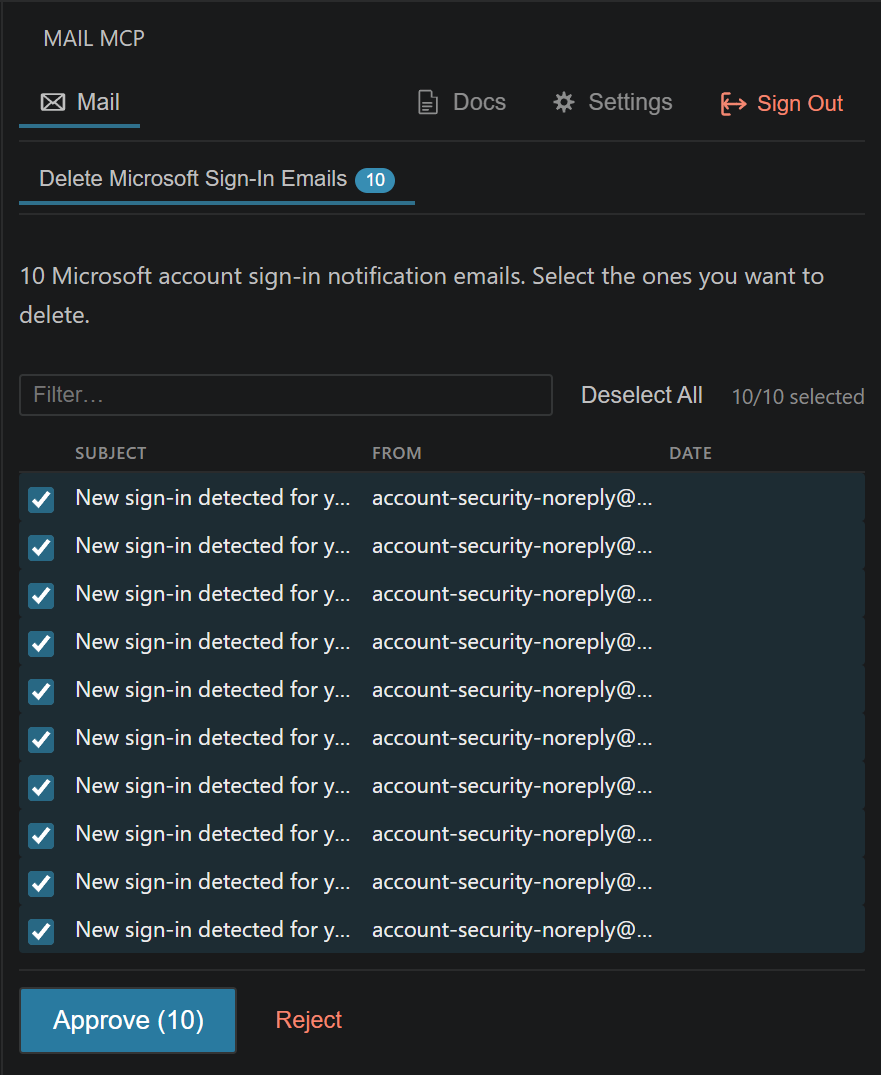 Approval panel with checkboxes