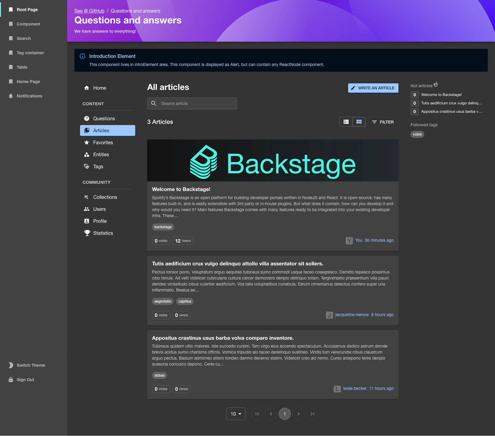 Articles page