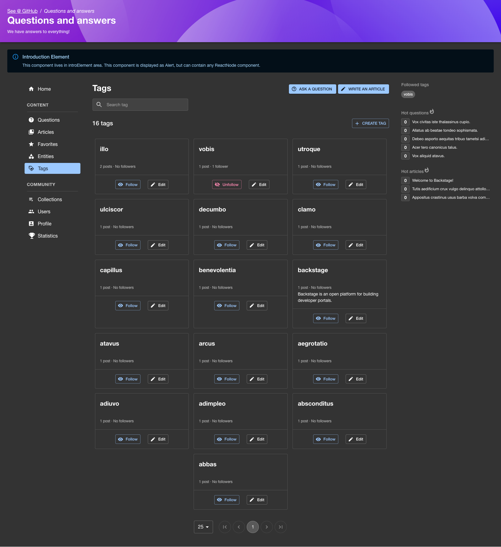 Tags page