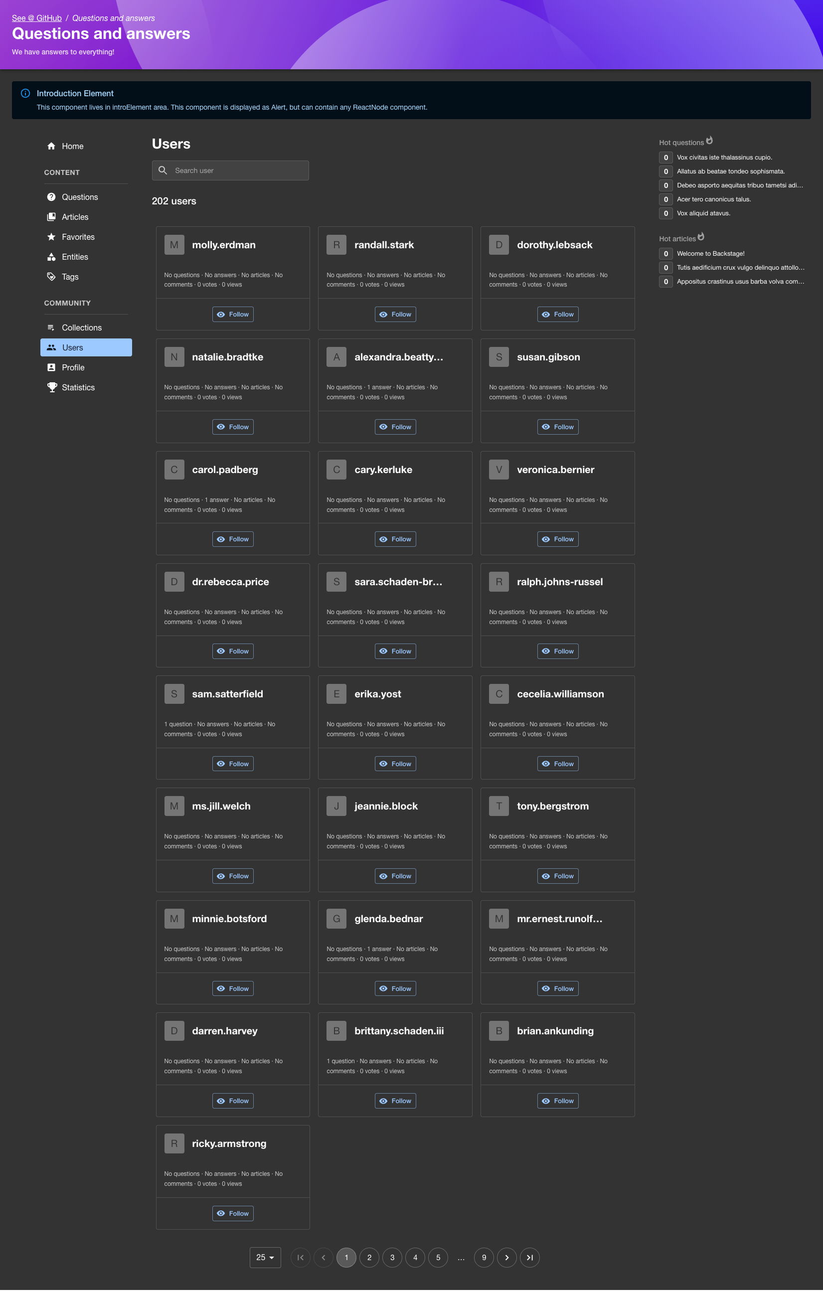 Users page
