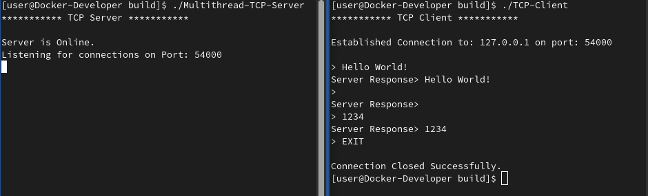 TCP Client Server Terminal