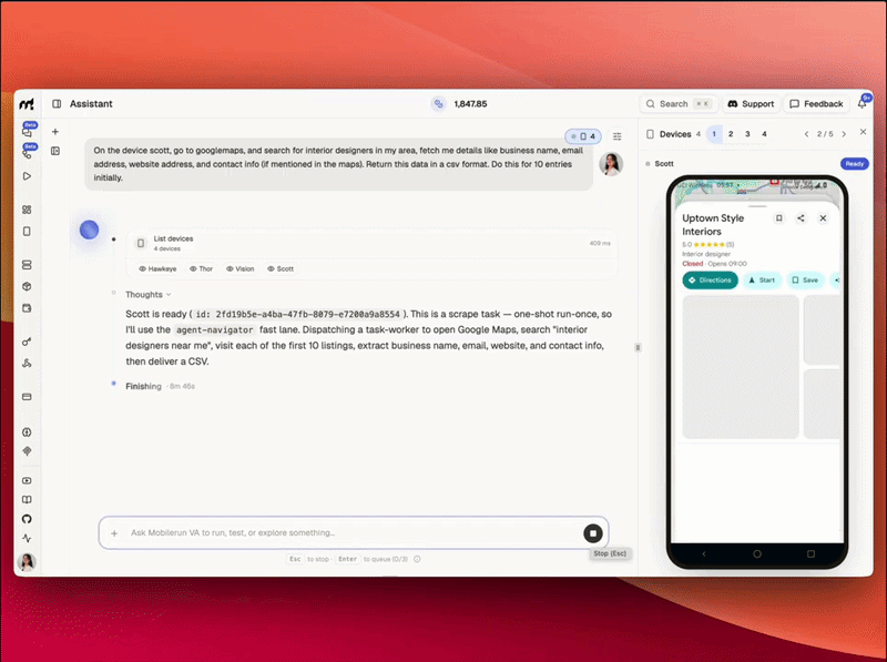 Mobilerun generating business leads with Google Maps on a cloud device