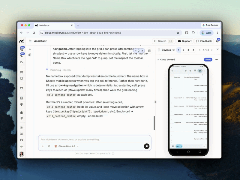 Mobilerun automating WhatsApp on a cloud device