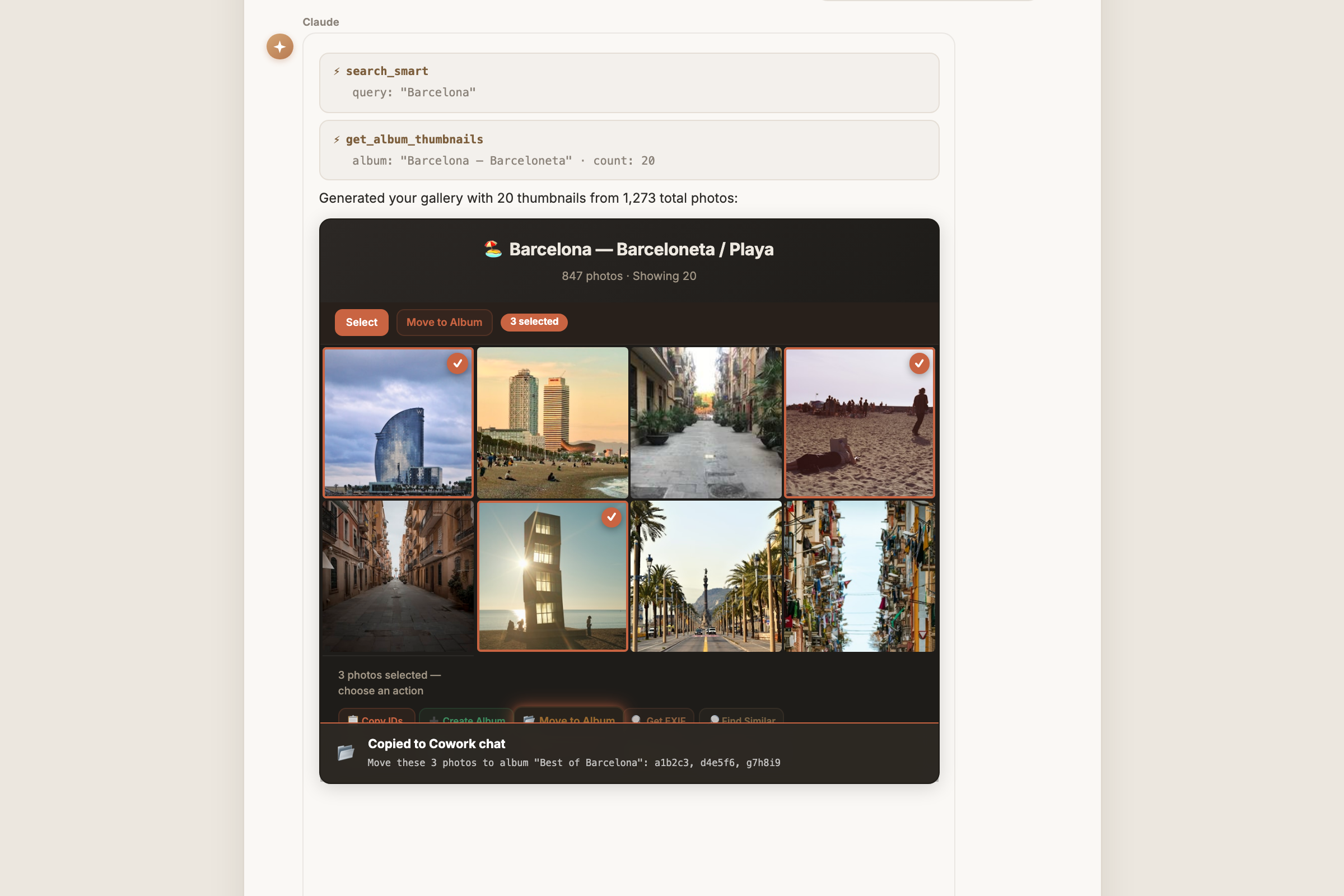 Interactive gallery with Cowork Actions