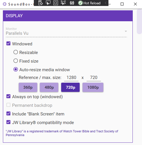 Settings windows with auto-size option