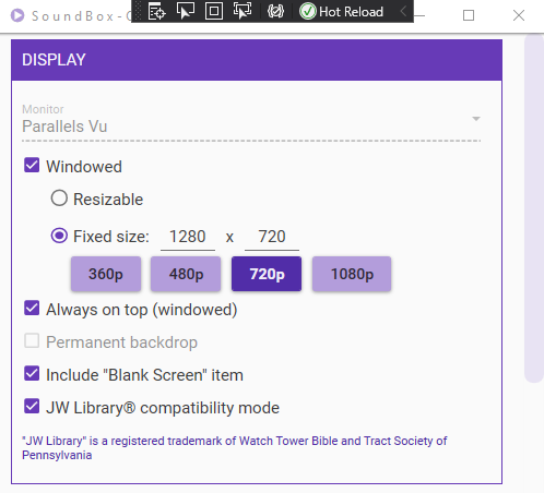 Settings Window