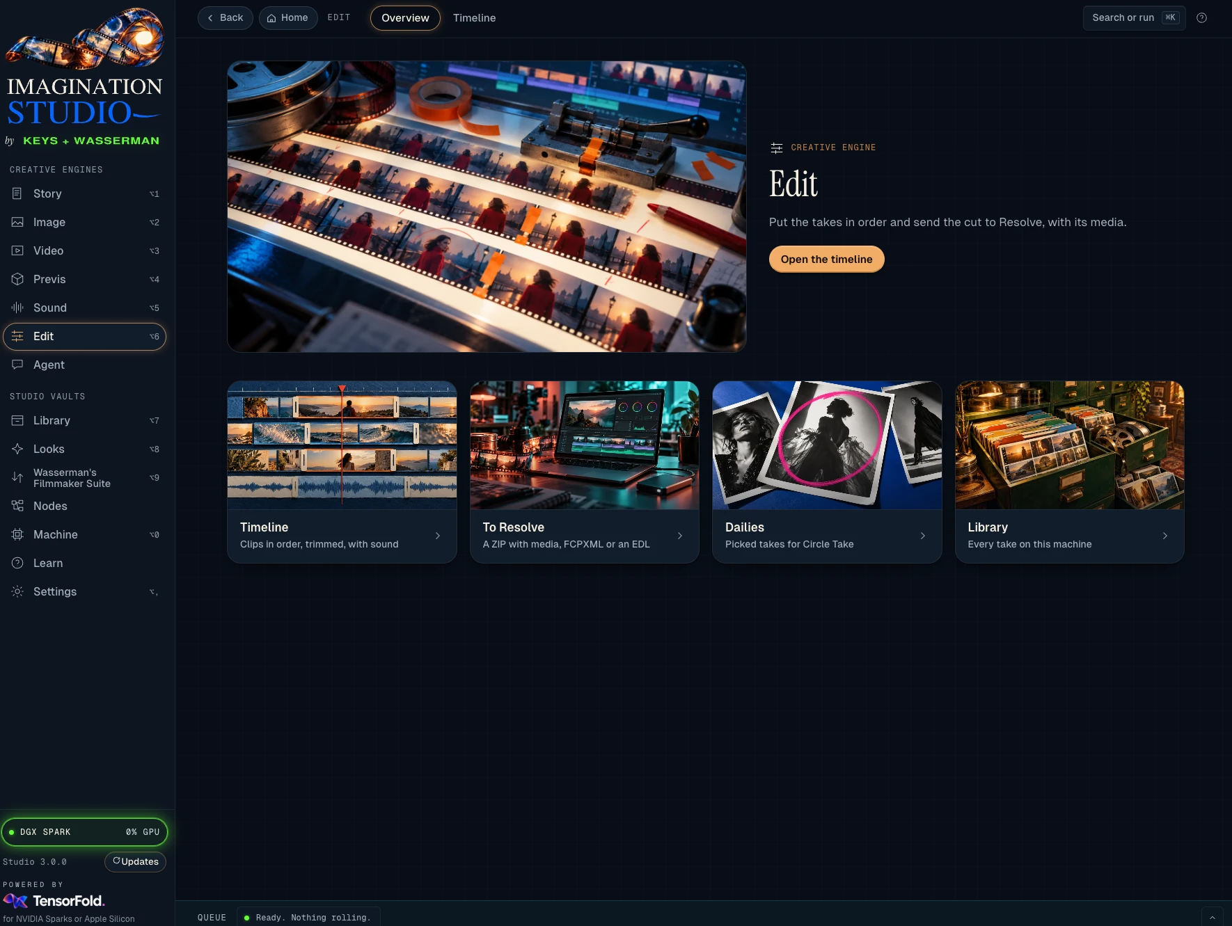 Edit: timeline, Resolve, dailies, Library