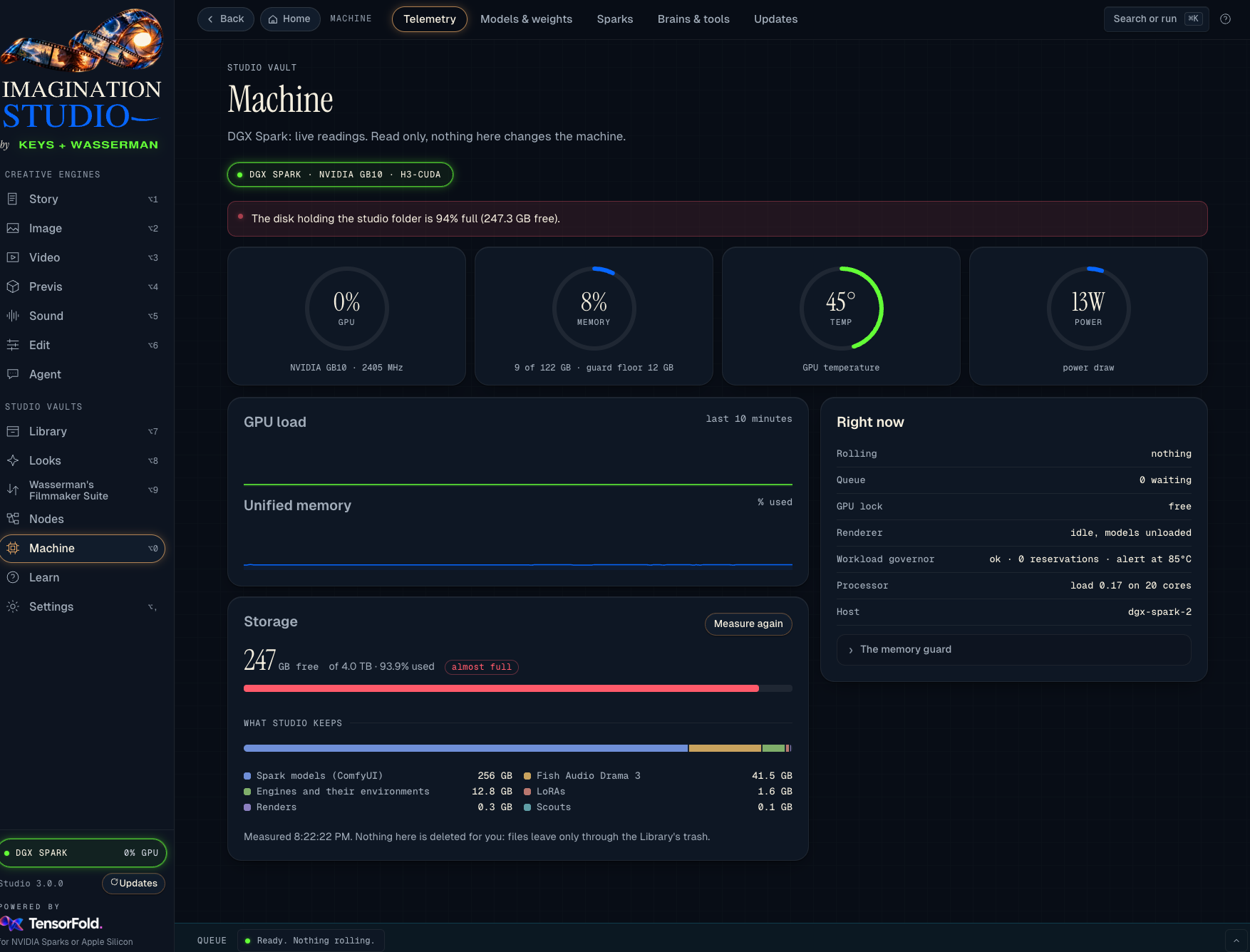 Machine: live readings and storage on a DGX Spark