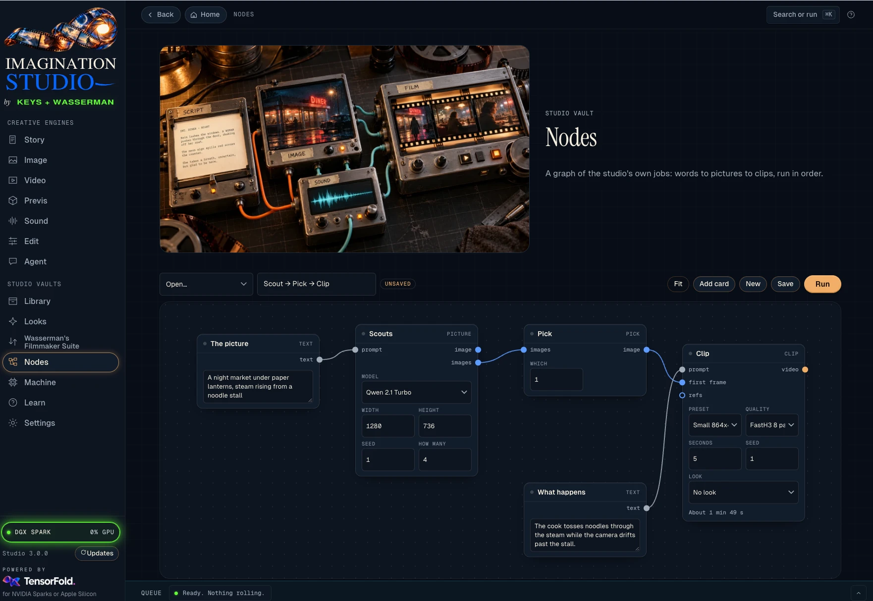Nodes: a canvas over the studio's jobs