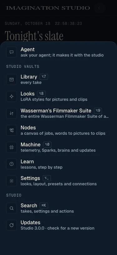 The More sheet: the Agent, the vaults, Settings, search and updates