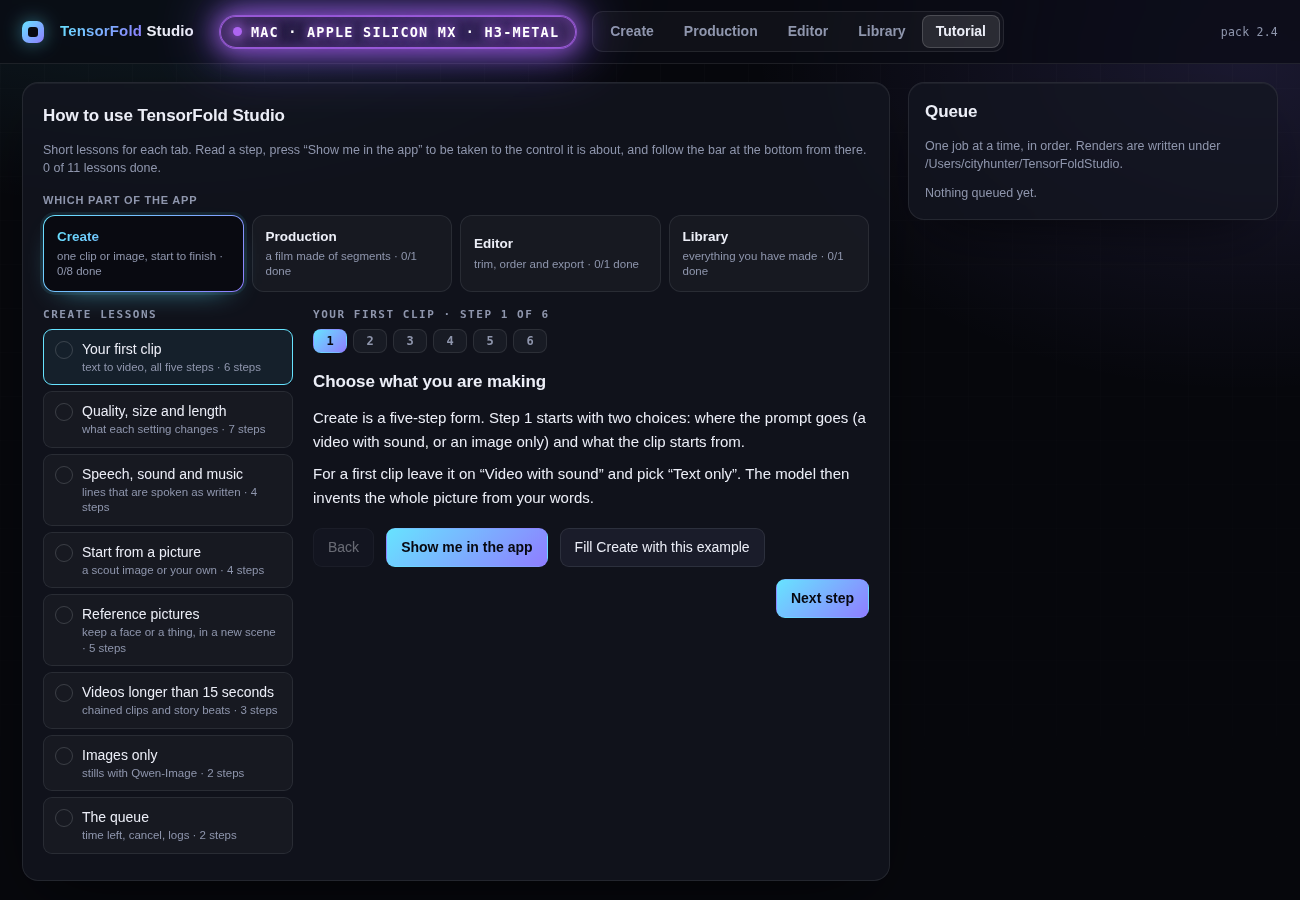Tutorial (screenshot from 2.4; the tab now has a part for each tab of the app)