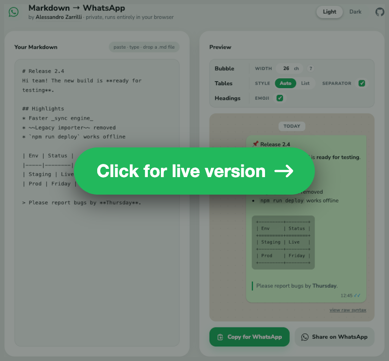 Screenshot of the app