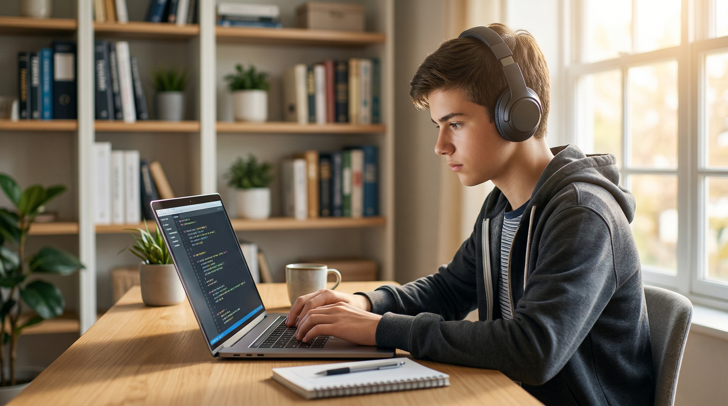 Homeschool student coding at home