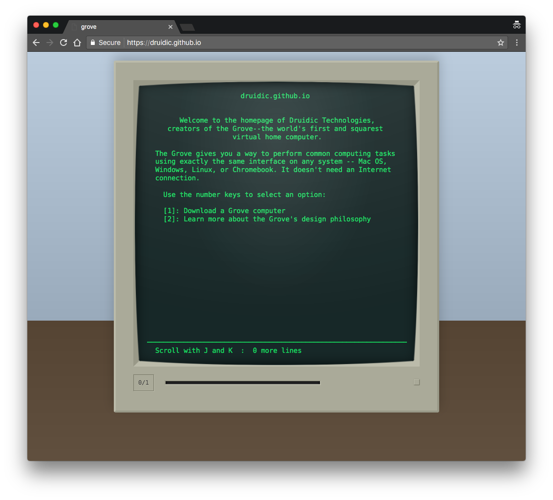 Screenshot of a Grove computer running a simple program