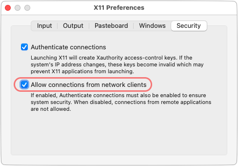 XQuartz Preferences dialog