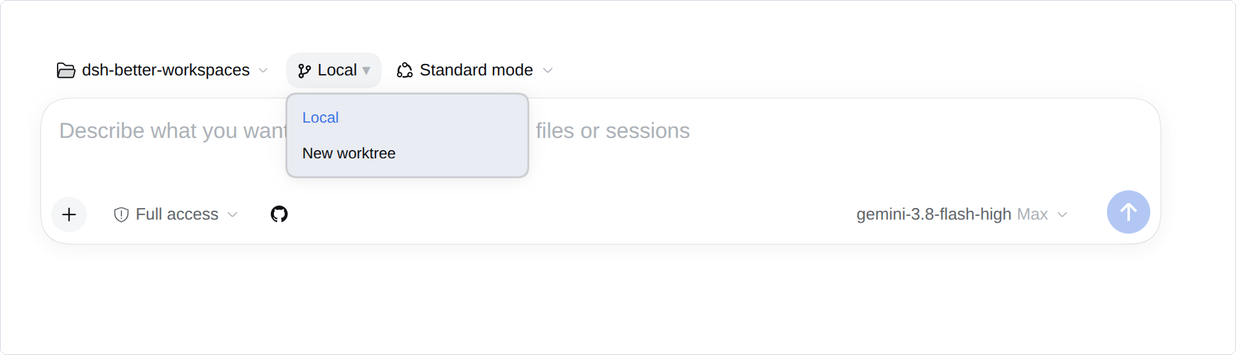 Worktree mode in the composer