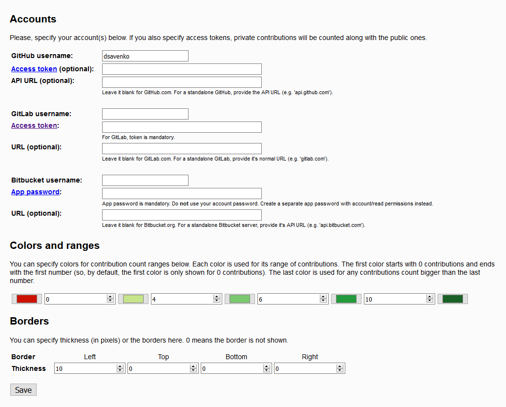 Settings page