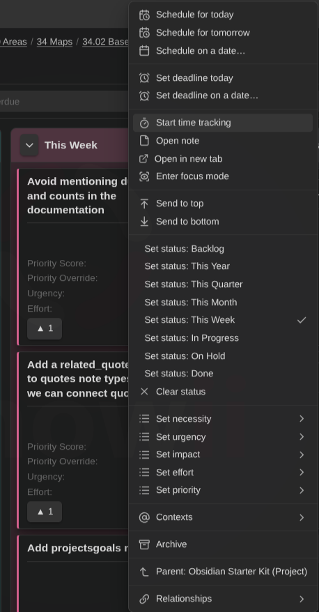 Card context menu