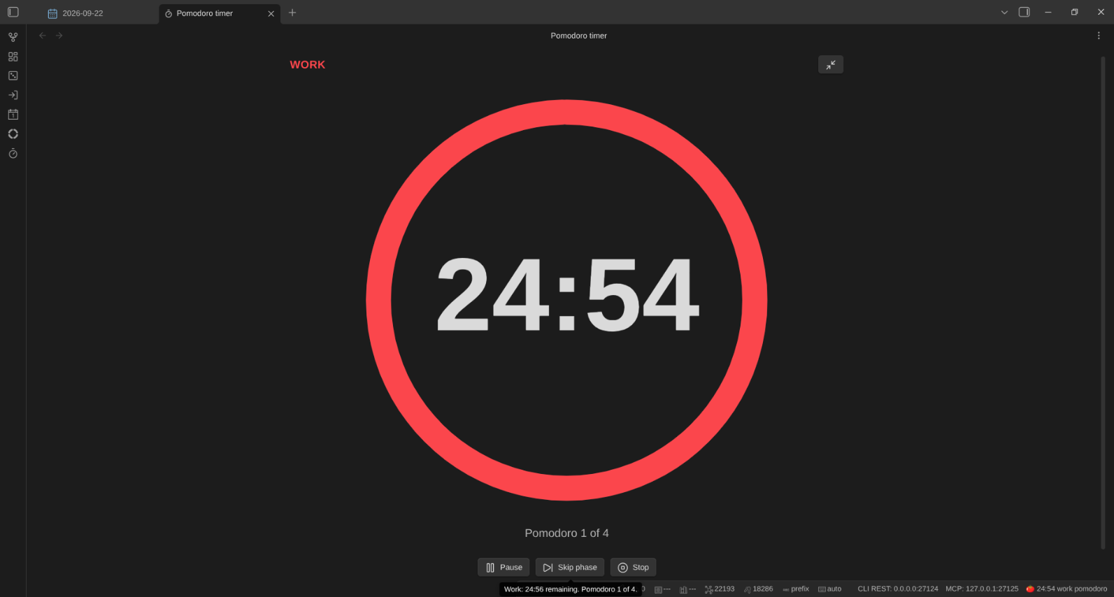 The full-screen pomodoro timer