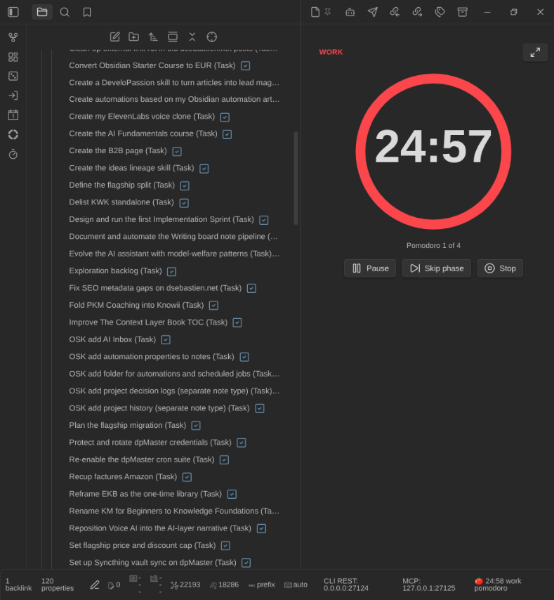 The pomodoro timer widget and its full-screen variant