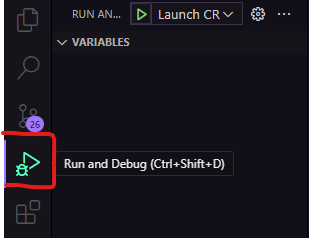 Run and Debug button tab