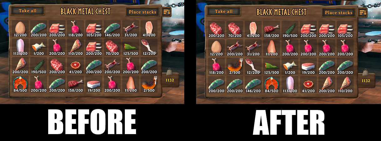 Before and after sorting a chest