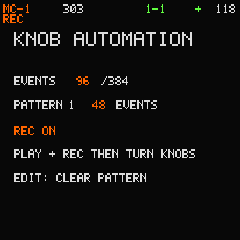 MC-1 knob automation page with event capacity and recording state