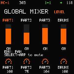 MC-1 global mixer with four part levels
