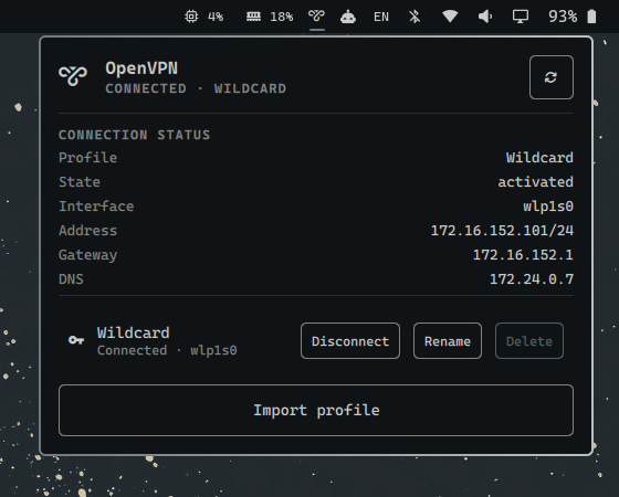 Connected OpenVPN profile