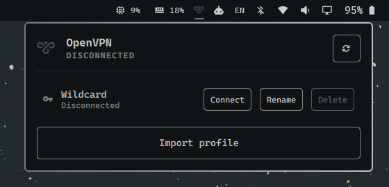 OpenVPN profile management panel
