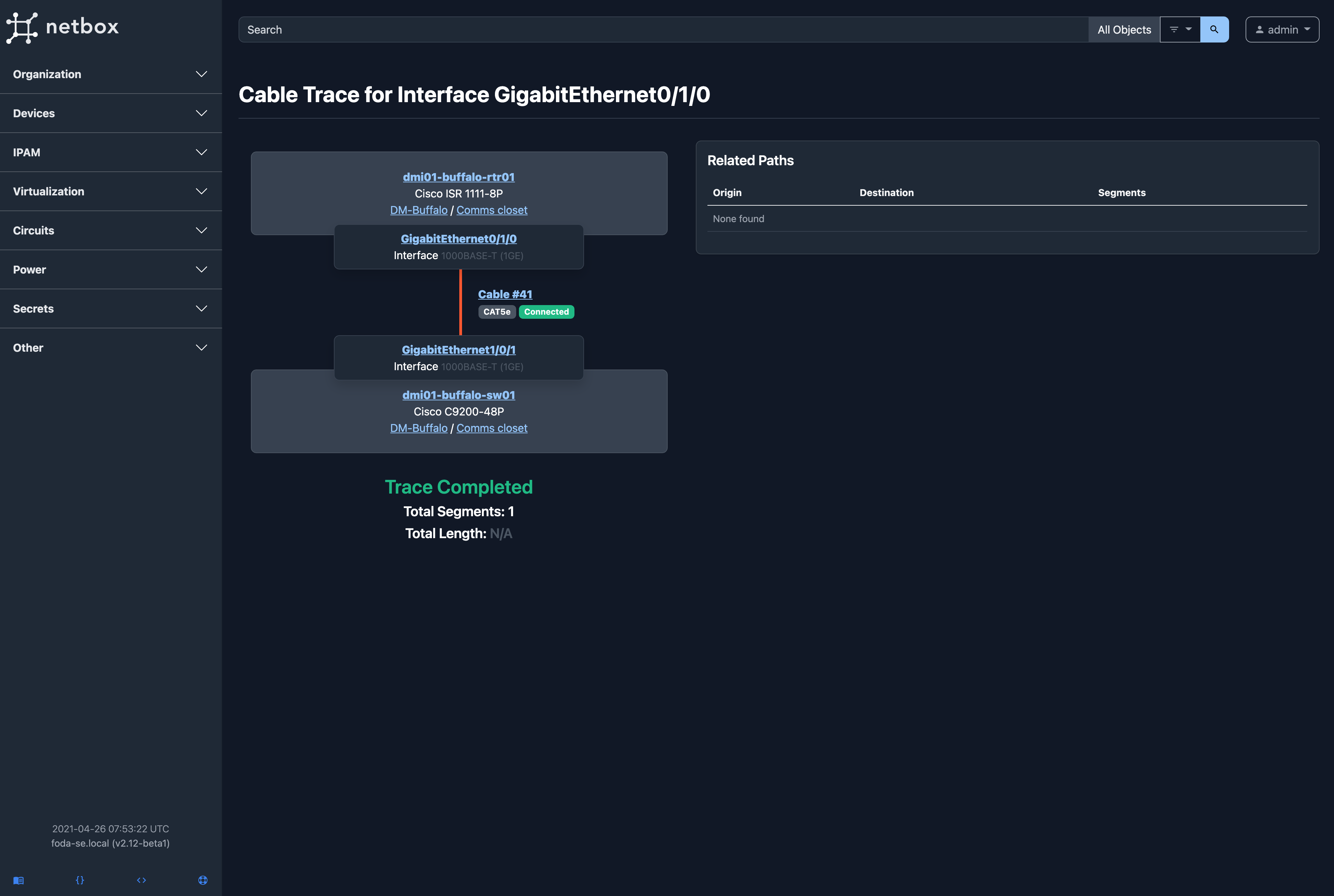 Screenshot of Cable Tracing