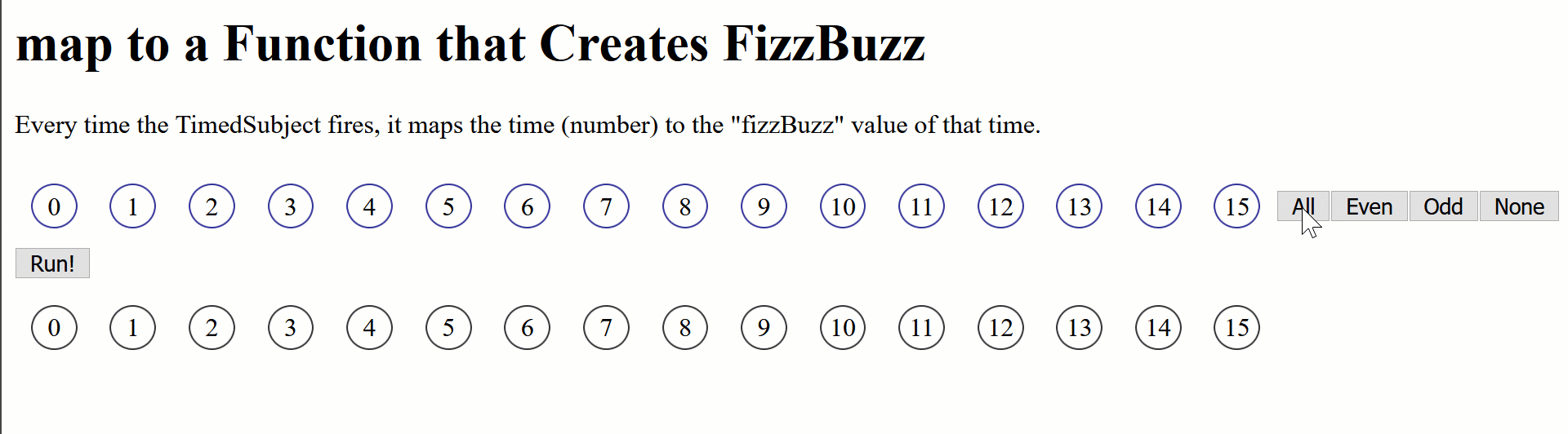 result of fizzBuzz applied to a timed subject