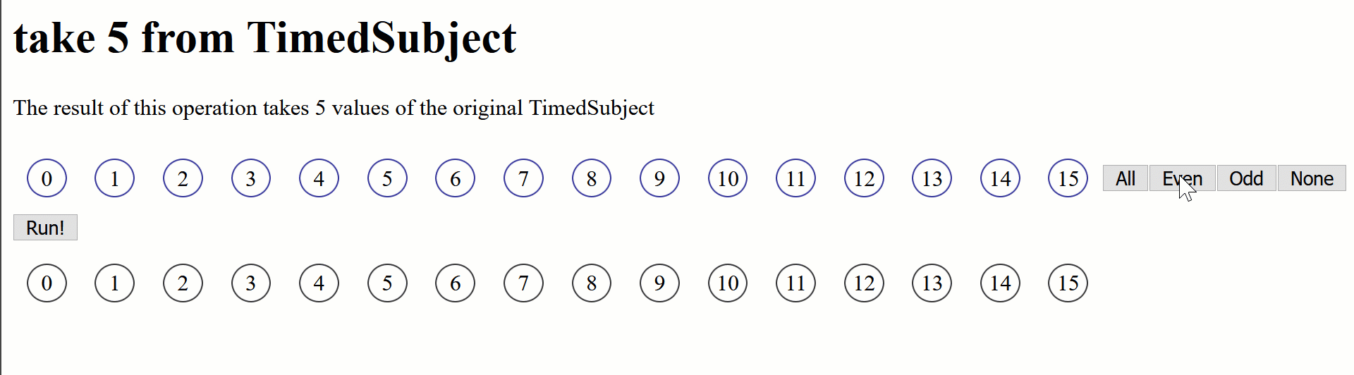 result of take(5) from a timed subject