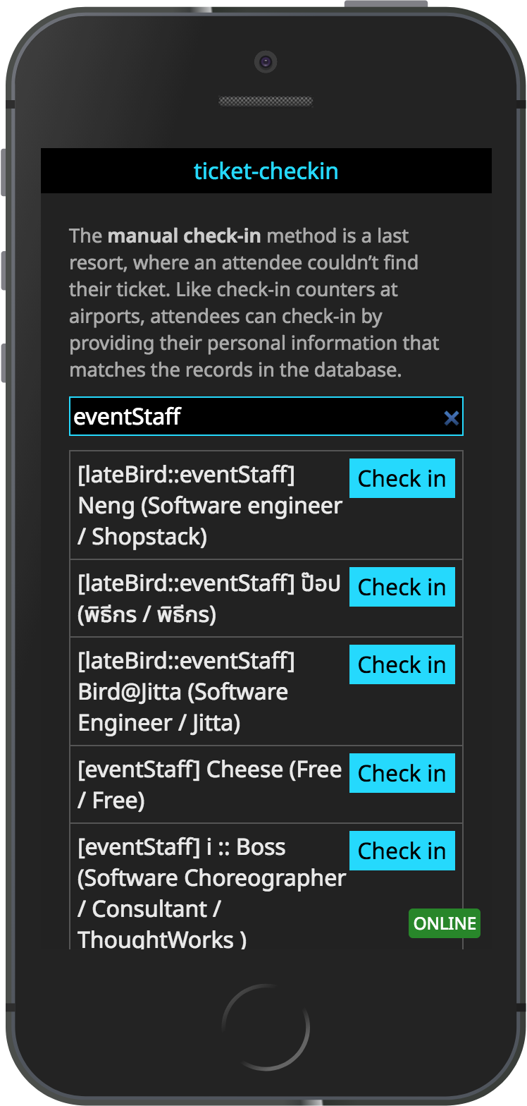 Staff manual check-in (mobile)