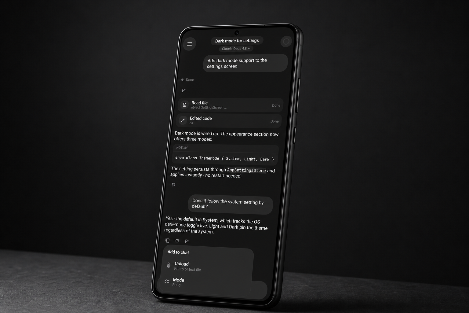 PhoneCode running on an Android phone