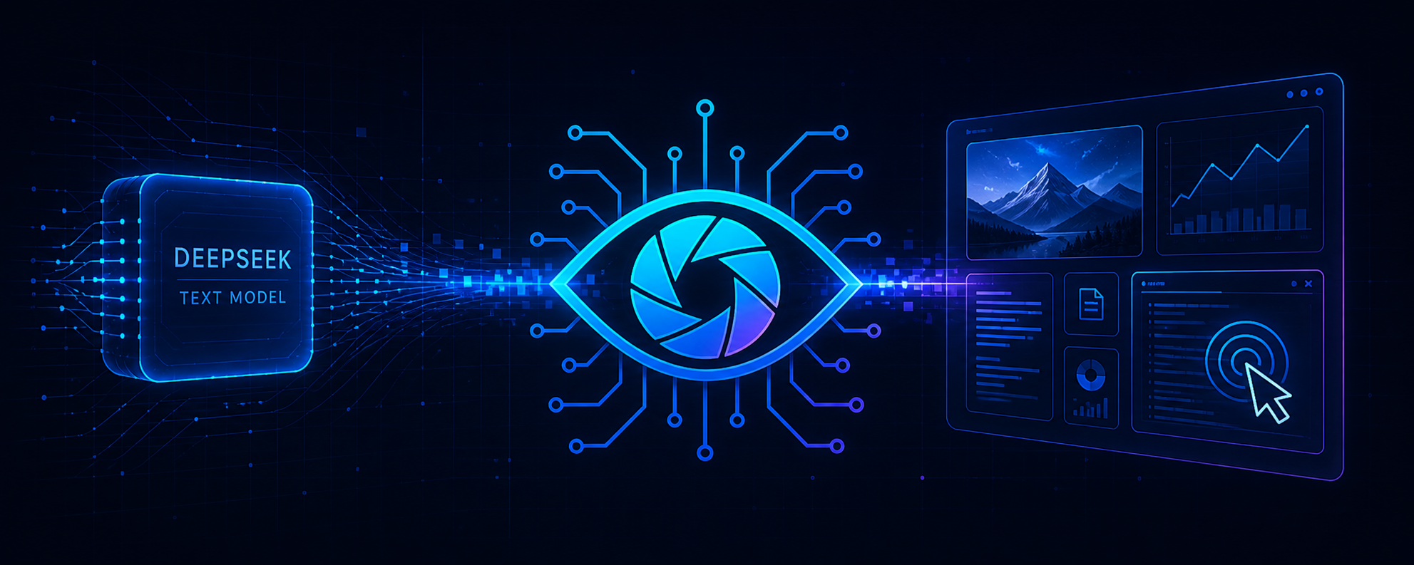 DeepSeekEyes — vision evidence flows through a trusted bridge into DeepSeek reasoning