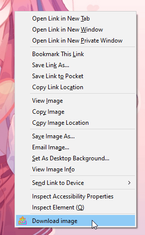 An example screenshot of a right click menu which has "Download image" at the bottom