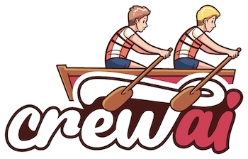 Logo of crewAI, tow people rowing on a boat