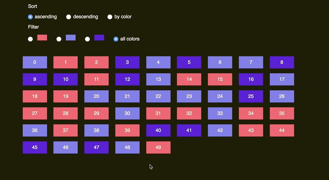 an animation demoing sort and filter operations