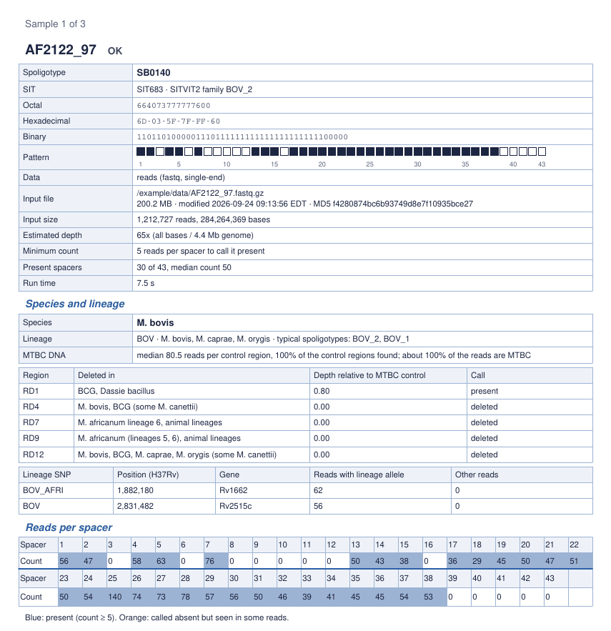 Sample section of the PDF report