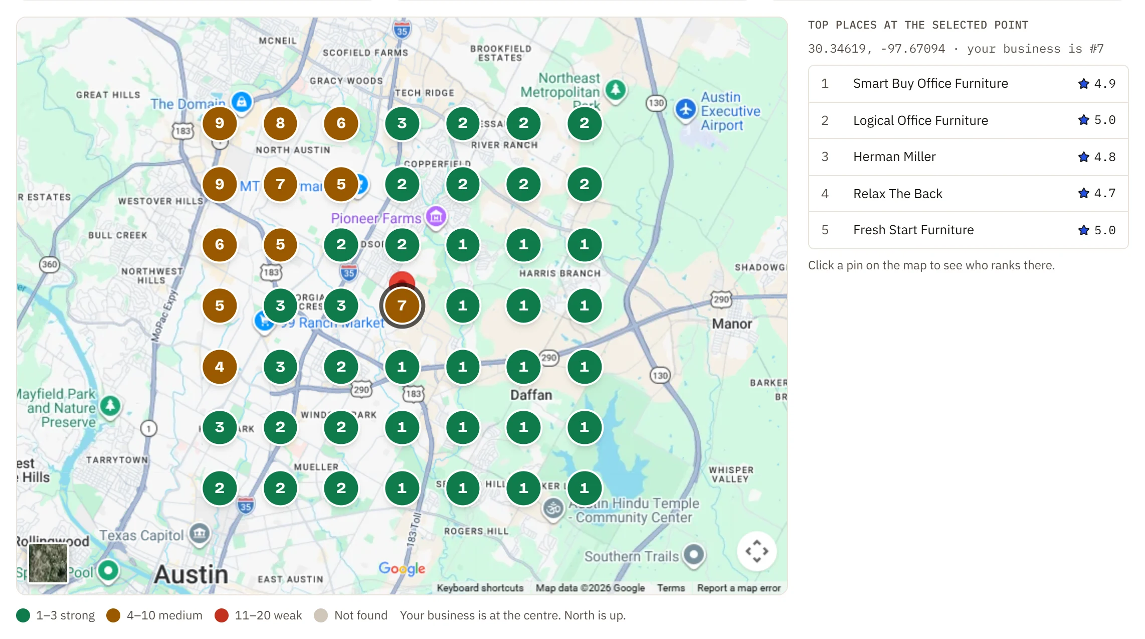 Geo-grid rank map over a city