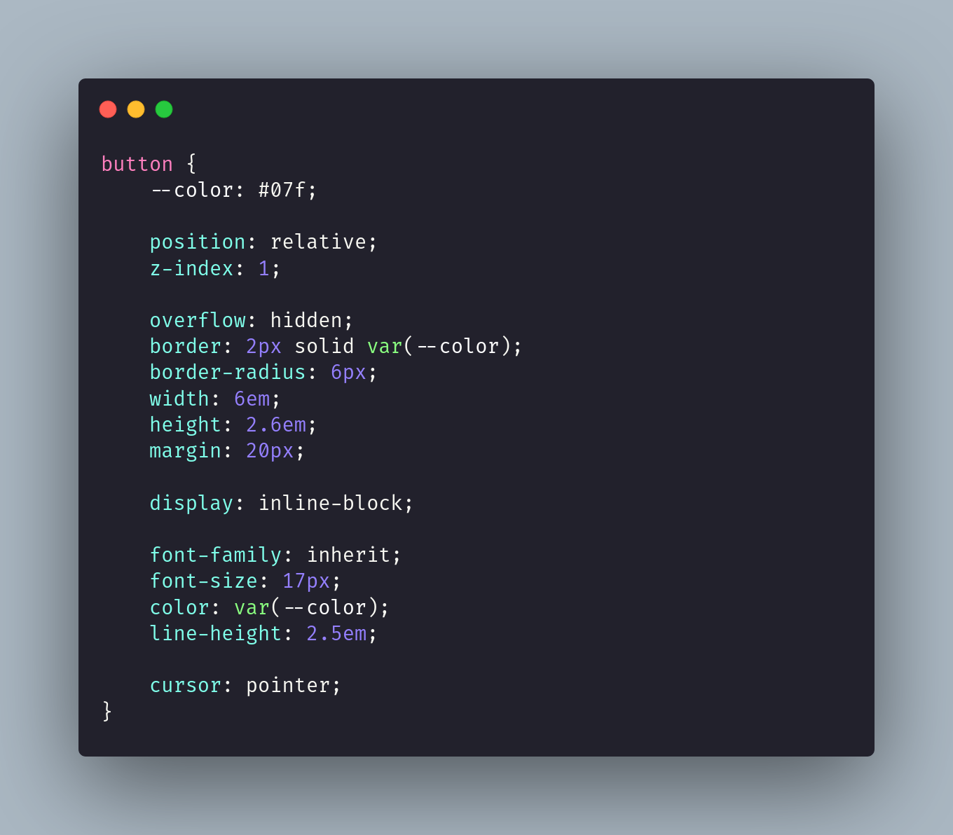CSS code example, but formatted by @duduardeagle/styleling-config package